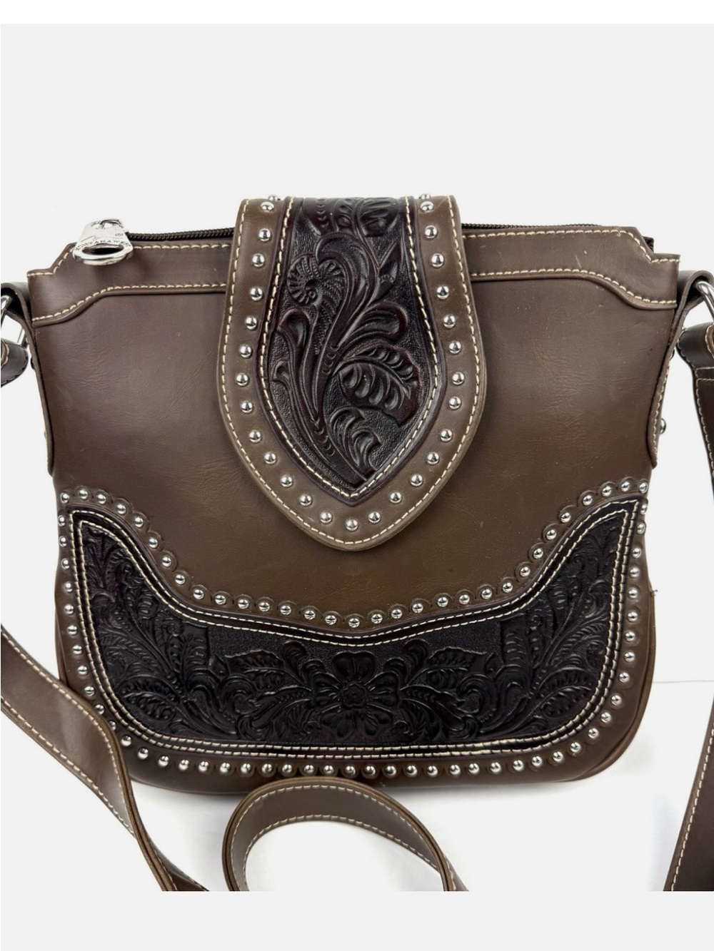 Women’s Brown Embossed Crossbody Bag with concealed to carry